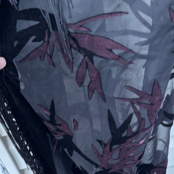 JayLey Ladies Silk Black Fringe Sheer Pink Velvet Top Boho Kimono Cardigan - Picture 13 of 16